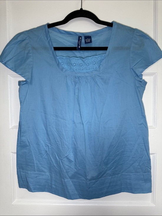 Architect Tops - Architect Light Blue Scoop Neck Eyelet Blouse Cap‎ Sleeve Size Large Petite